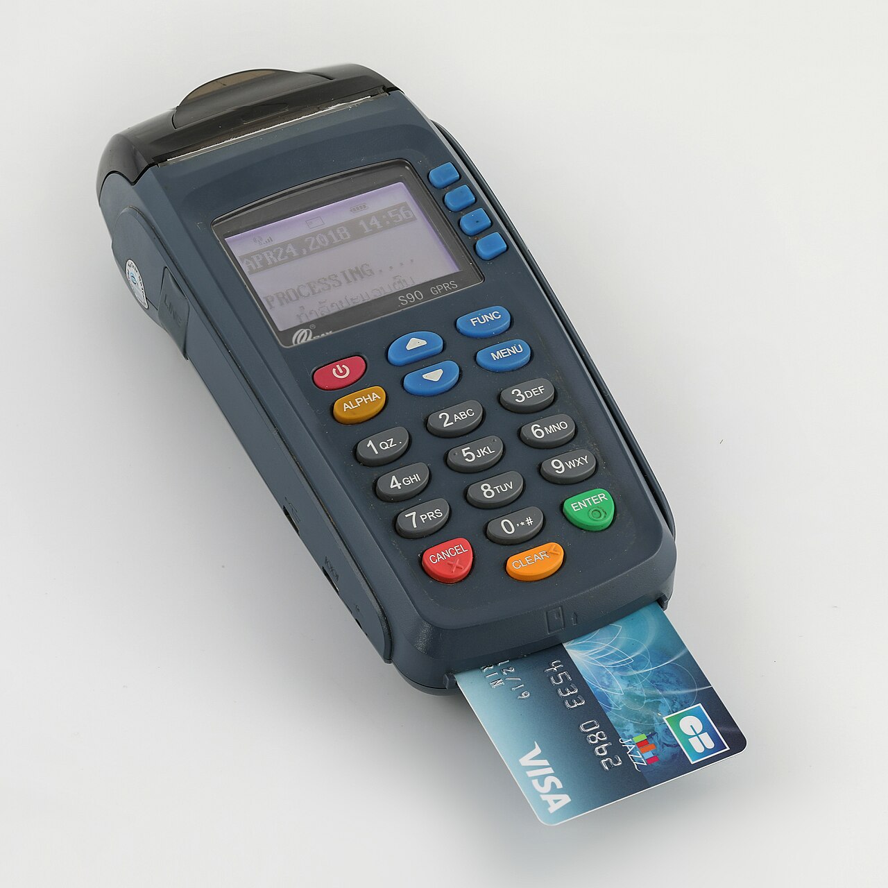 A credit card terminal at a shop counter