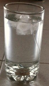 A glass of water with ice cubes