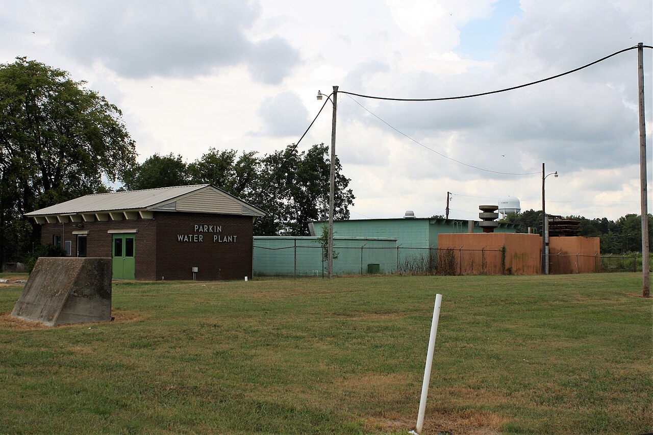 A water treatment plant building where municipal drinking water is processed