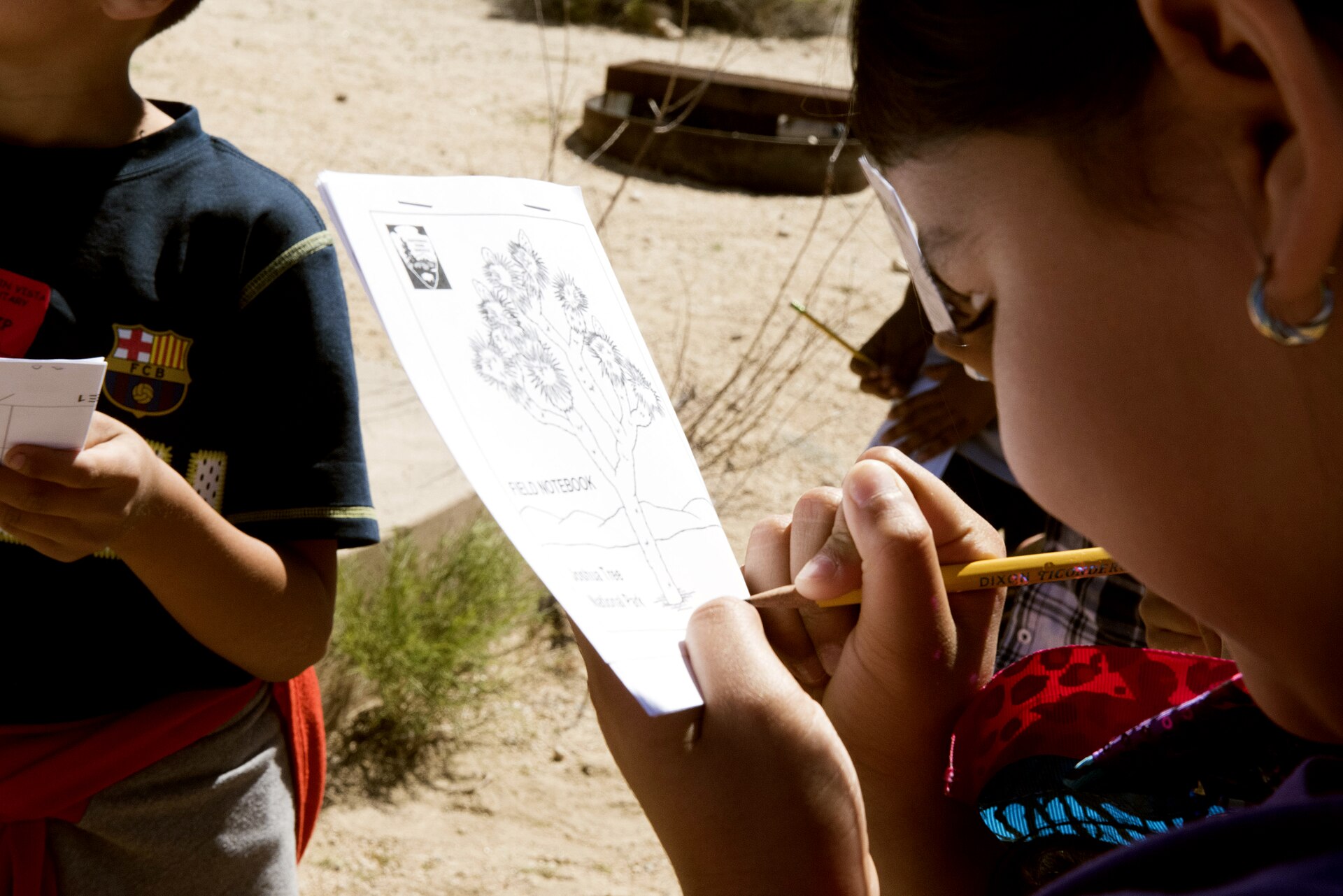 A student writing in a field notebook