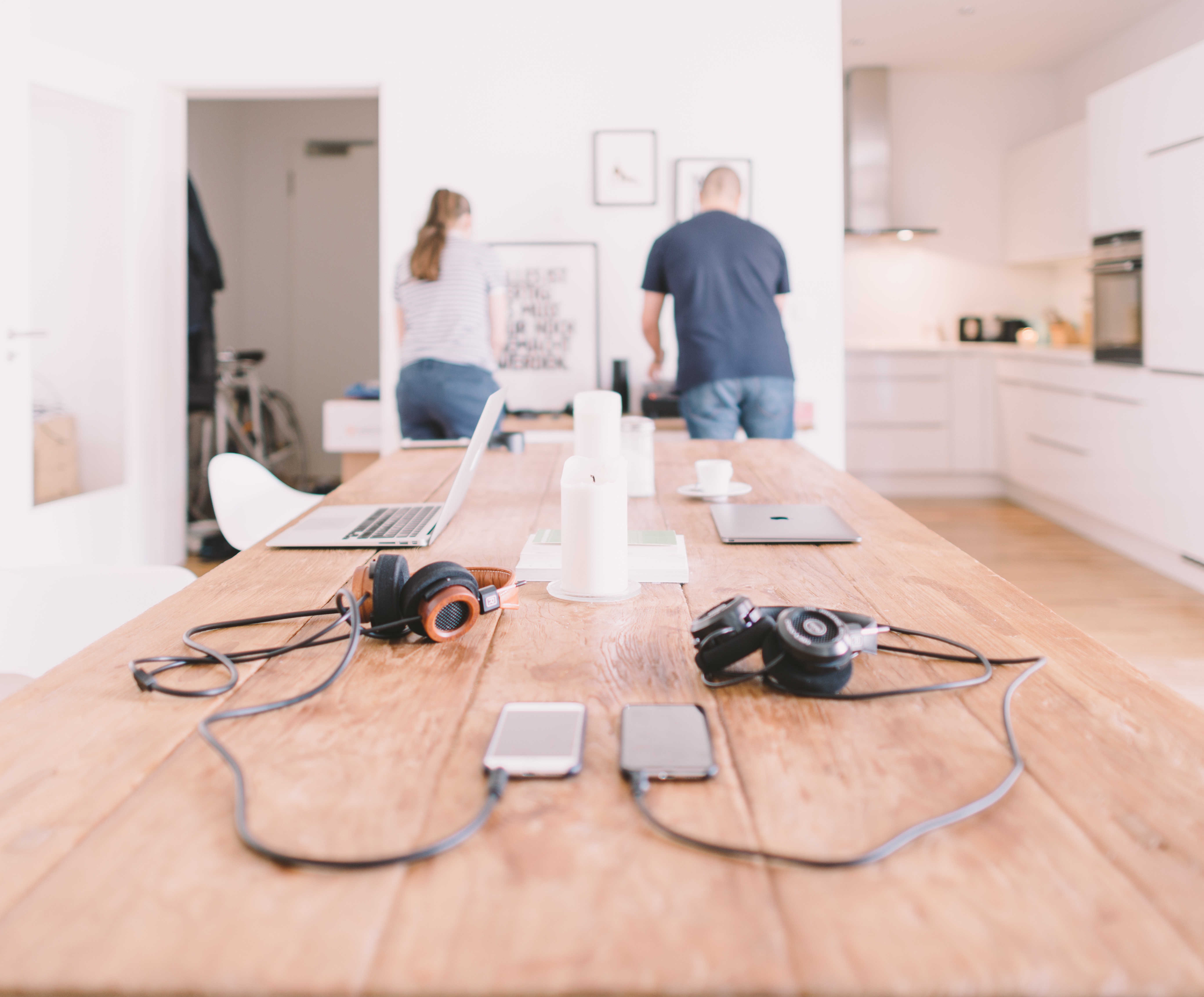 Two people working at home together