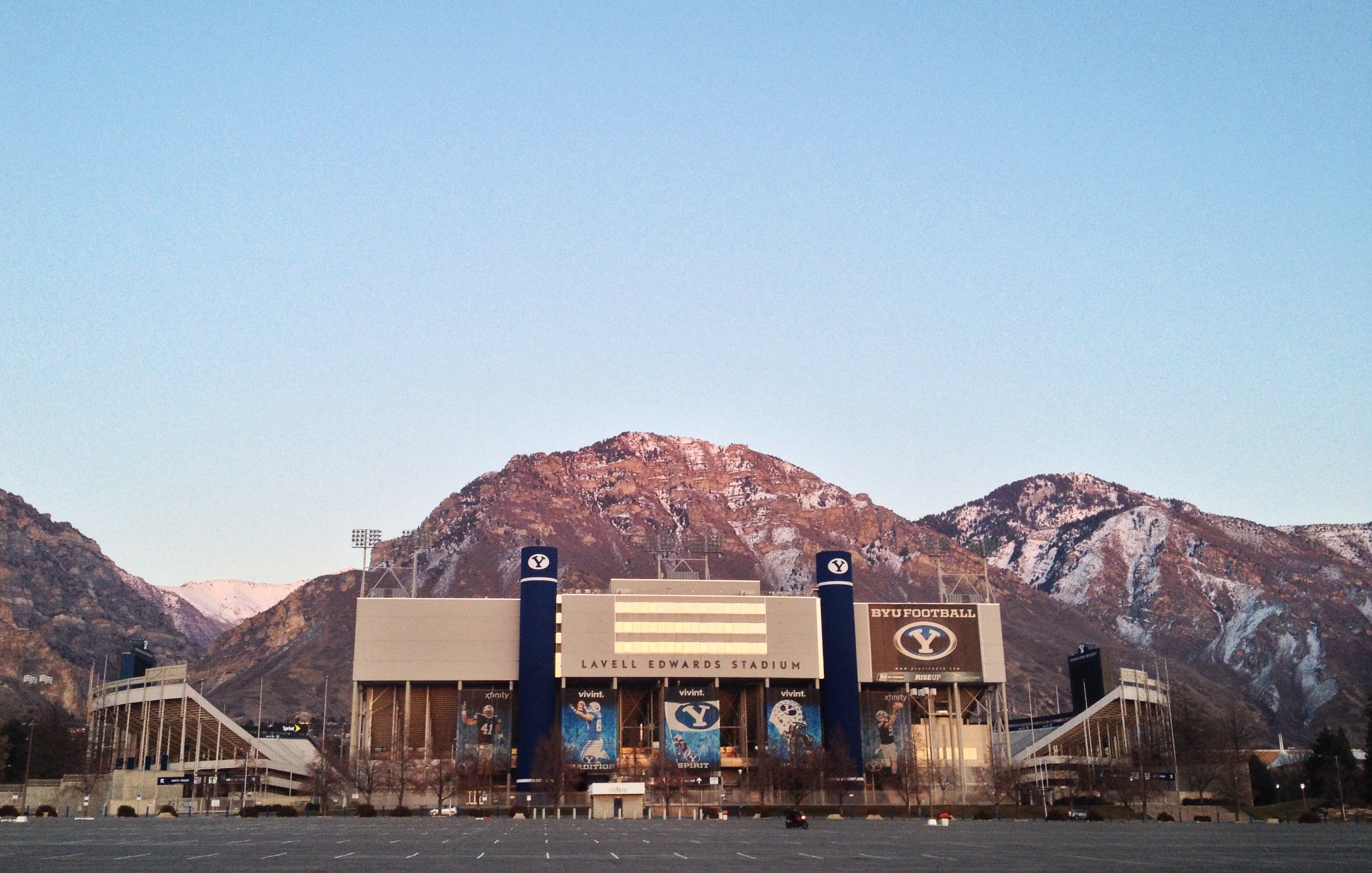 LaVell Edwards Stadium in Provo, Utah, with the Wasatch Mountains behind it