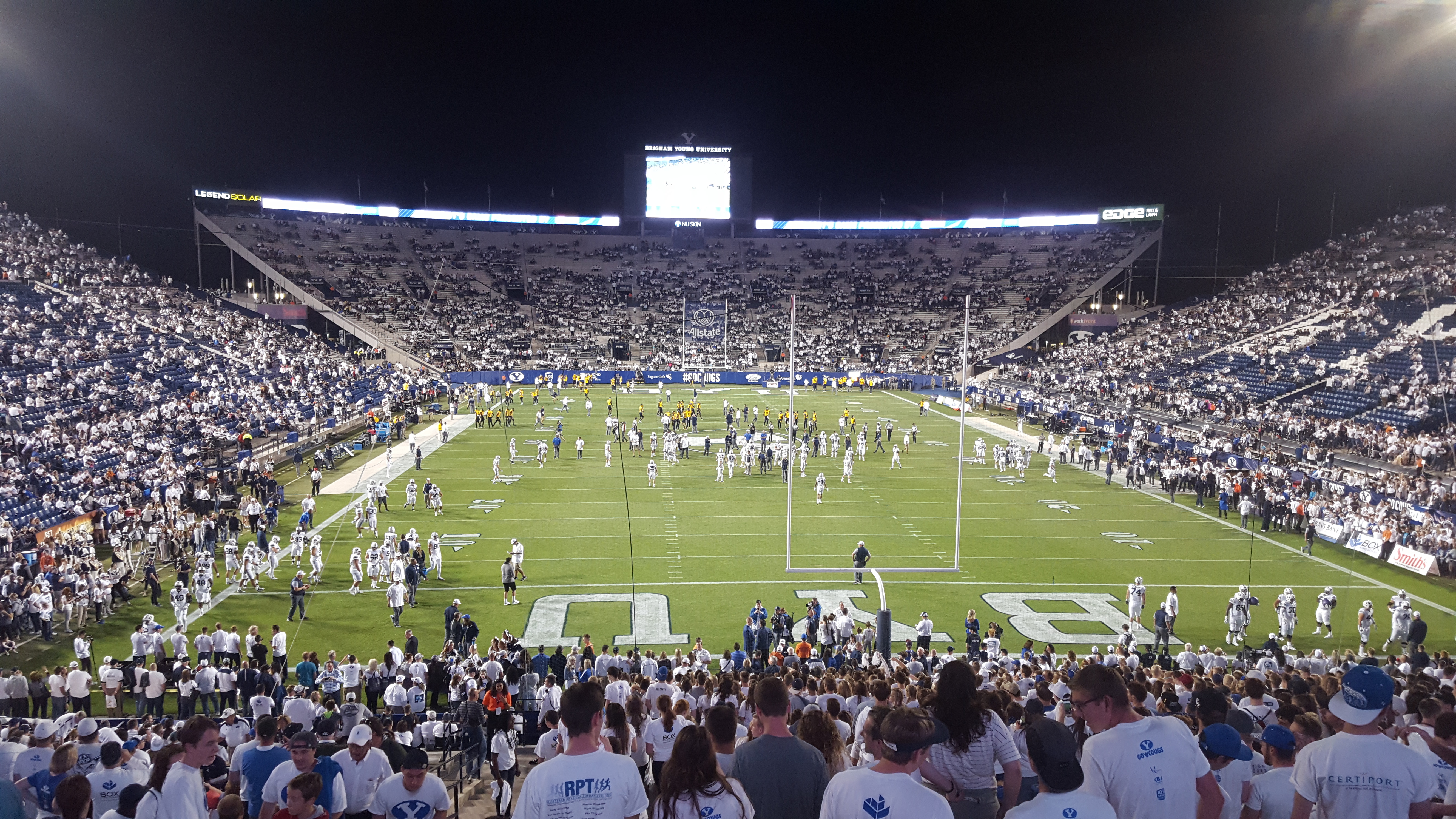 BYU players celebrate a touchdown in an earlier game