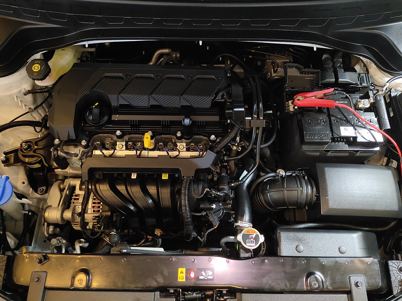 A second engine bay view, showing how tightly packed modern belt drives are