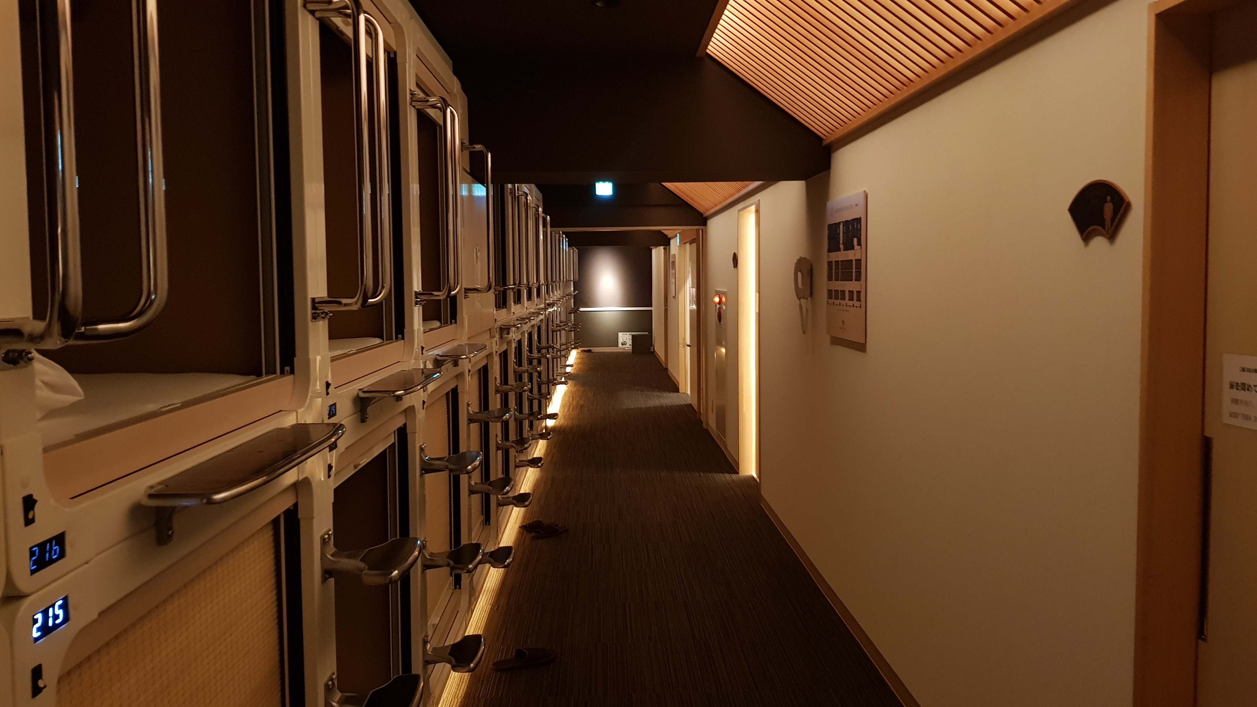 Capsule hotel pods in a row