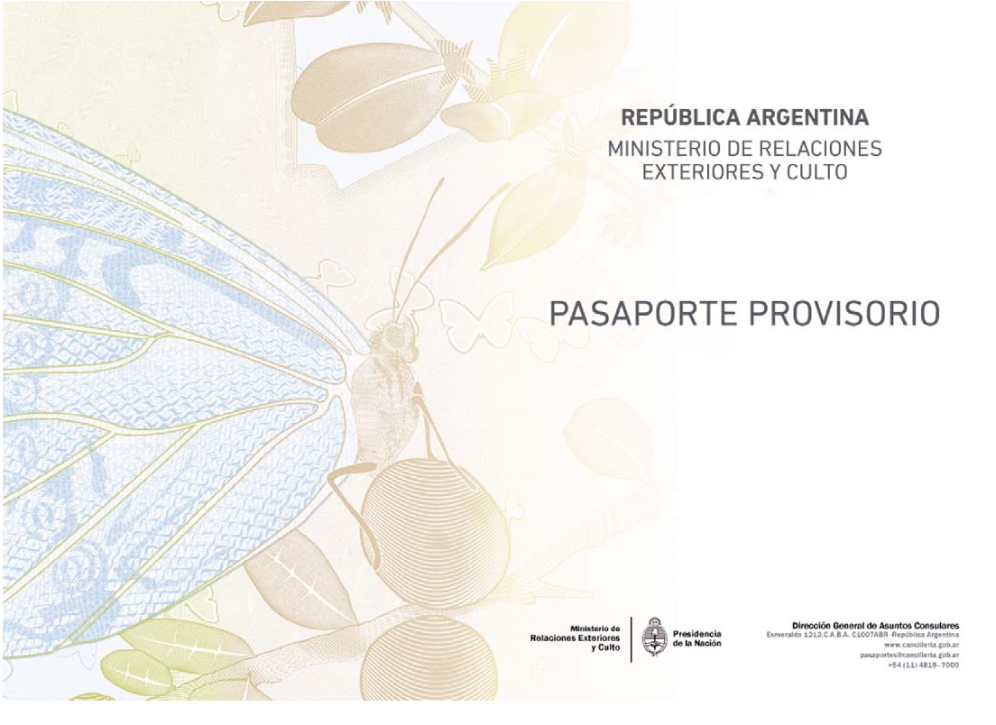 An Argentine provisional passport cover