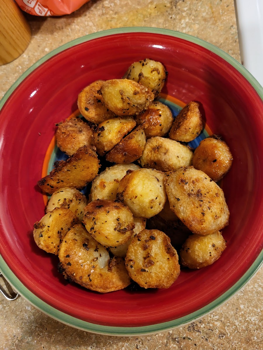 Roasted potatoes in a bowl