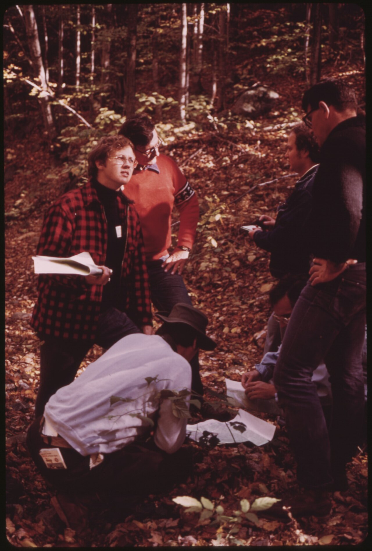 Hikers consulting topographic maps on a trail