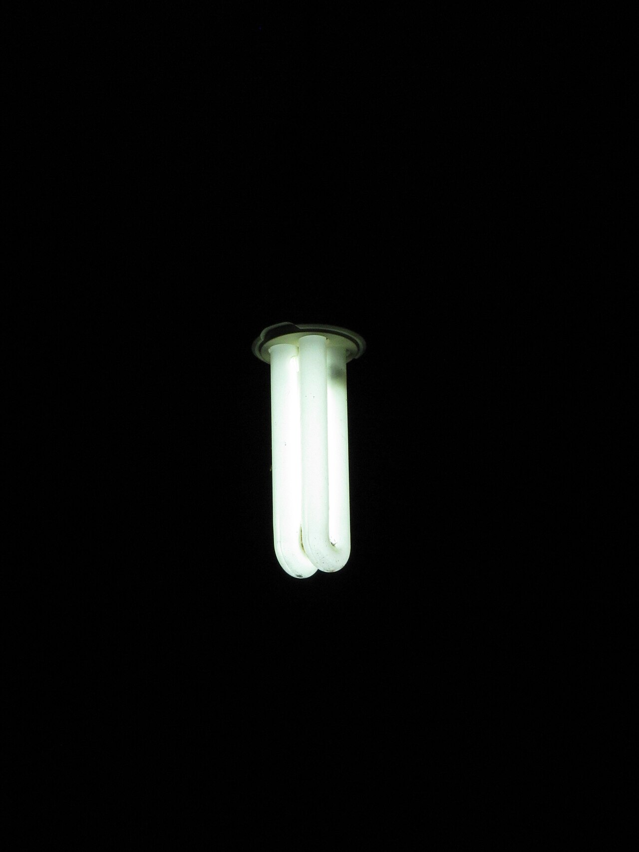 A compact fluorescent lamp glowing in darkness