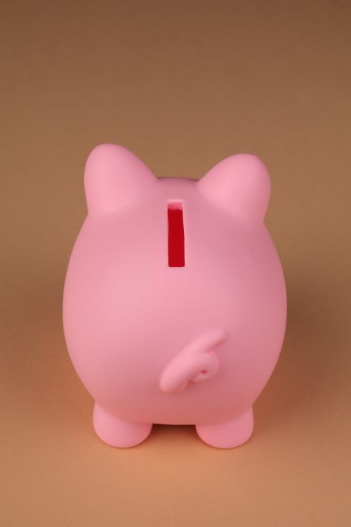 A pink piggy bank against a plain background