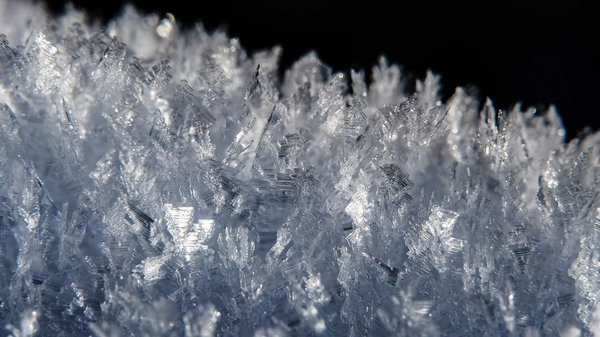 Hoar frost ice crystals on a cold surface