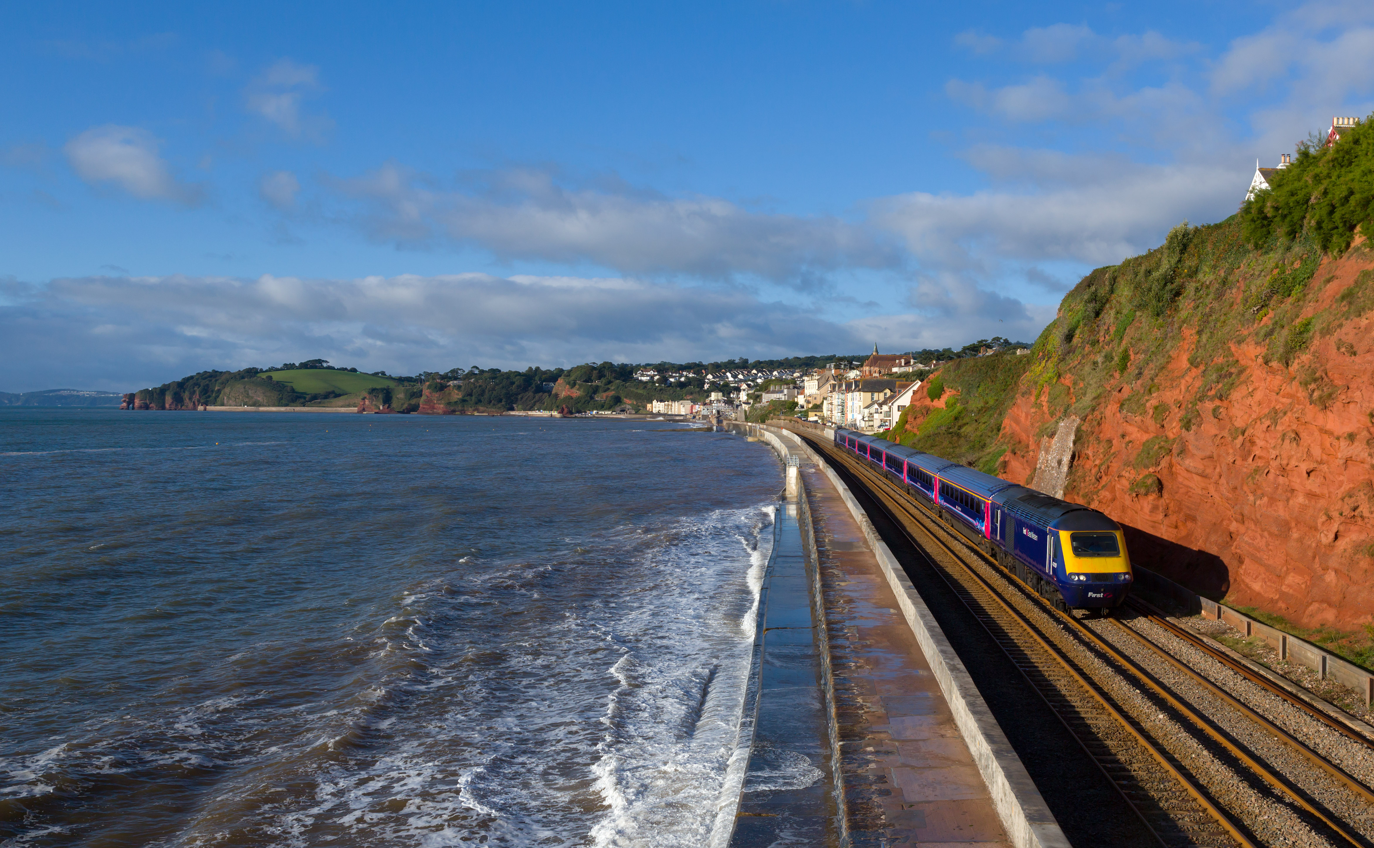 A high-speed train on the coast at Dawlish