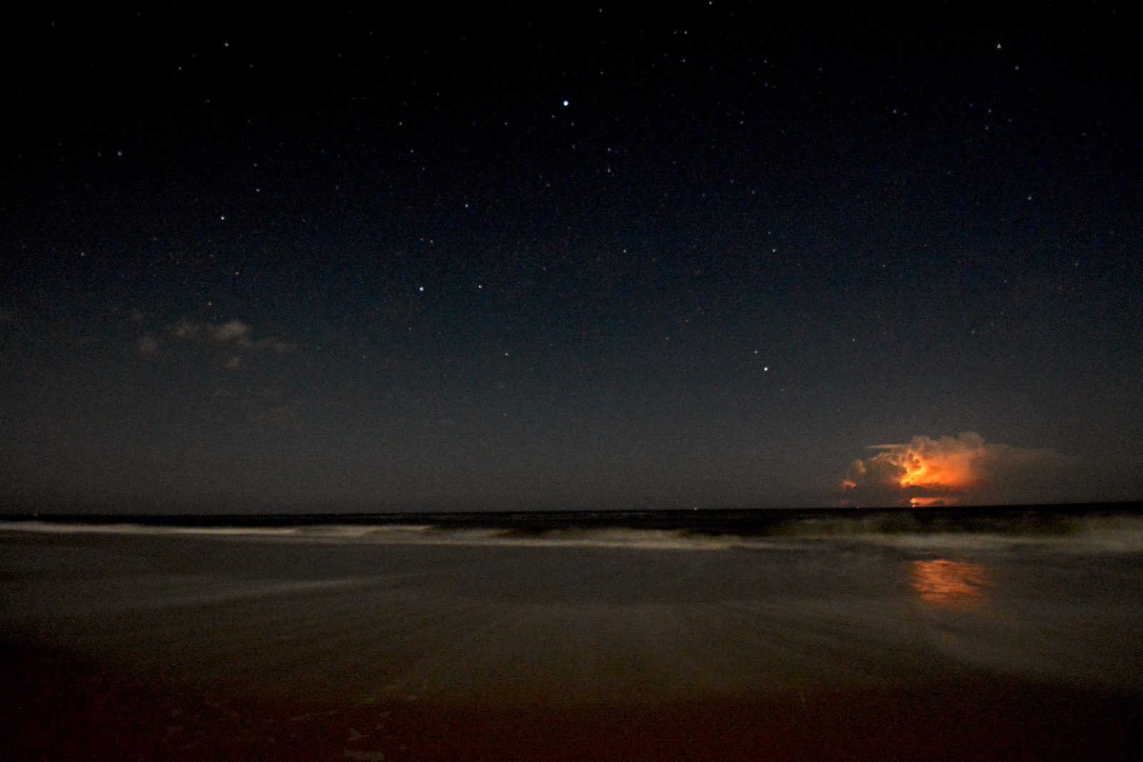 Storm clouds over the beach at Salvo in the Outer Banks at night