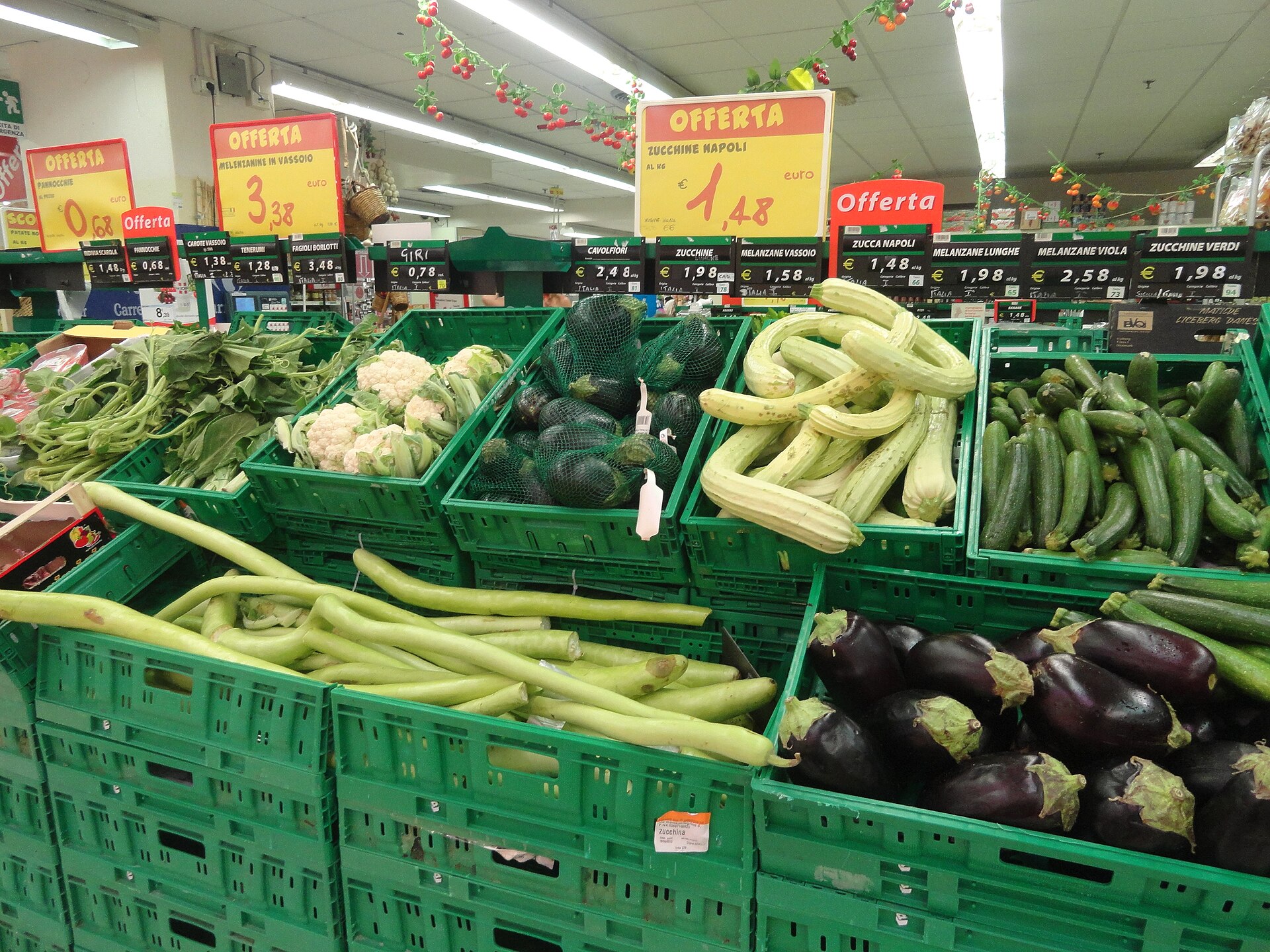 A grocery store aisle with shelves of packaged food