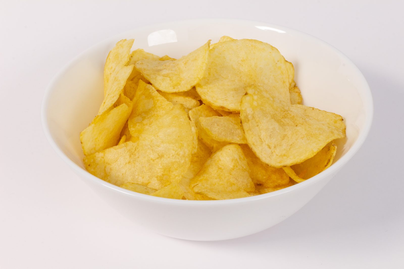 A bowl of ridged potato crisps