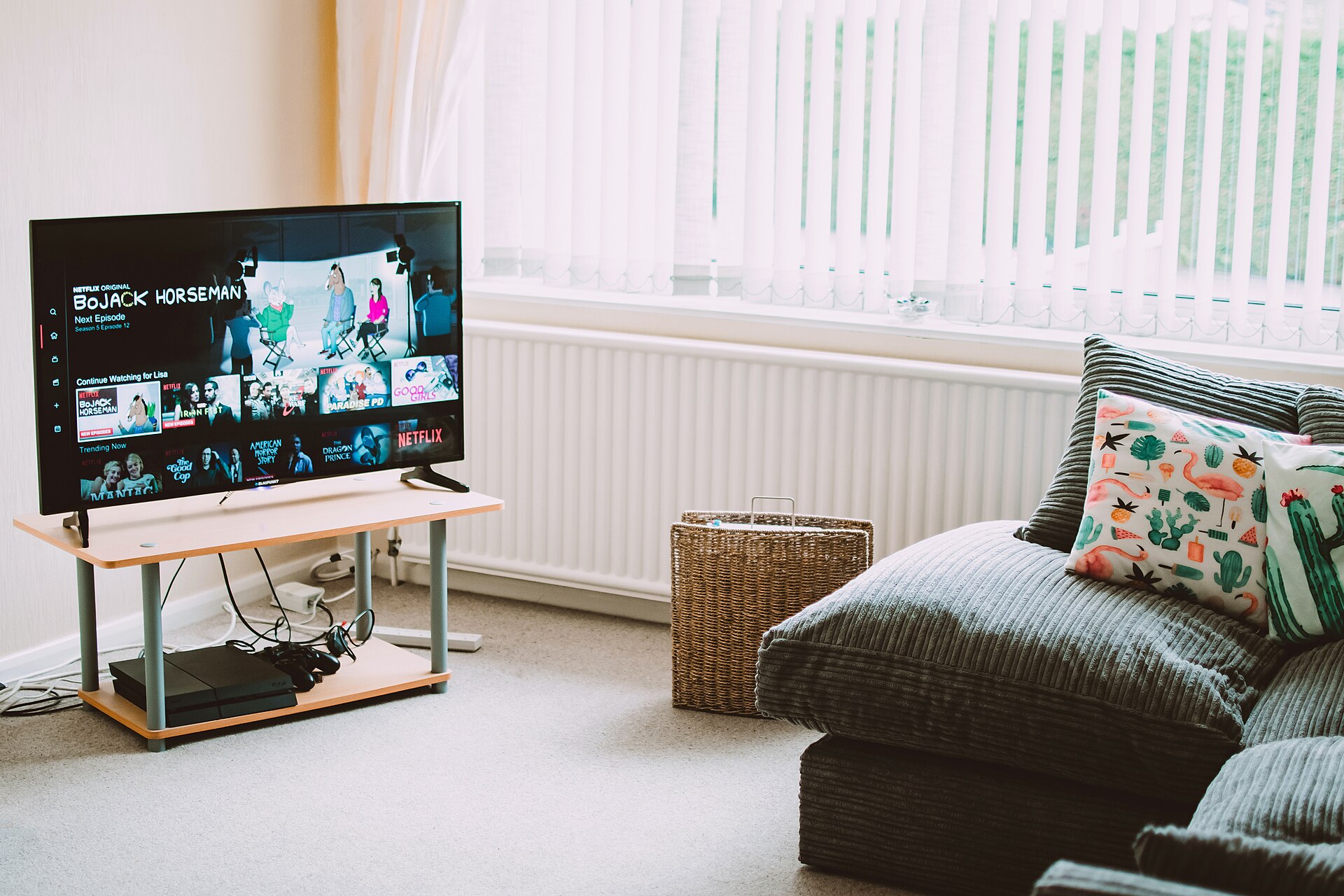 A modern flat-screen television, the most common place people compare 4K and 1080p picture quality