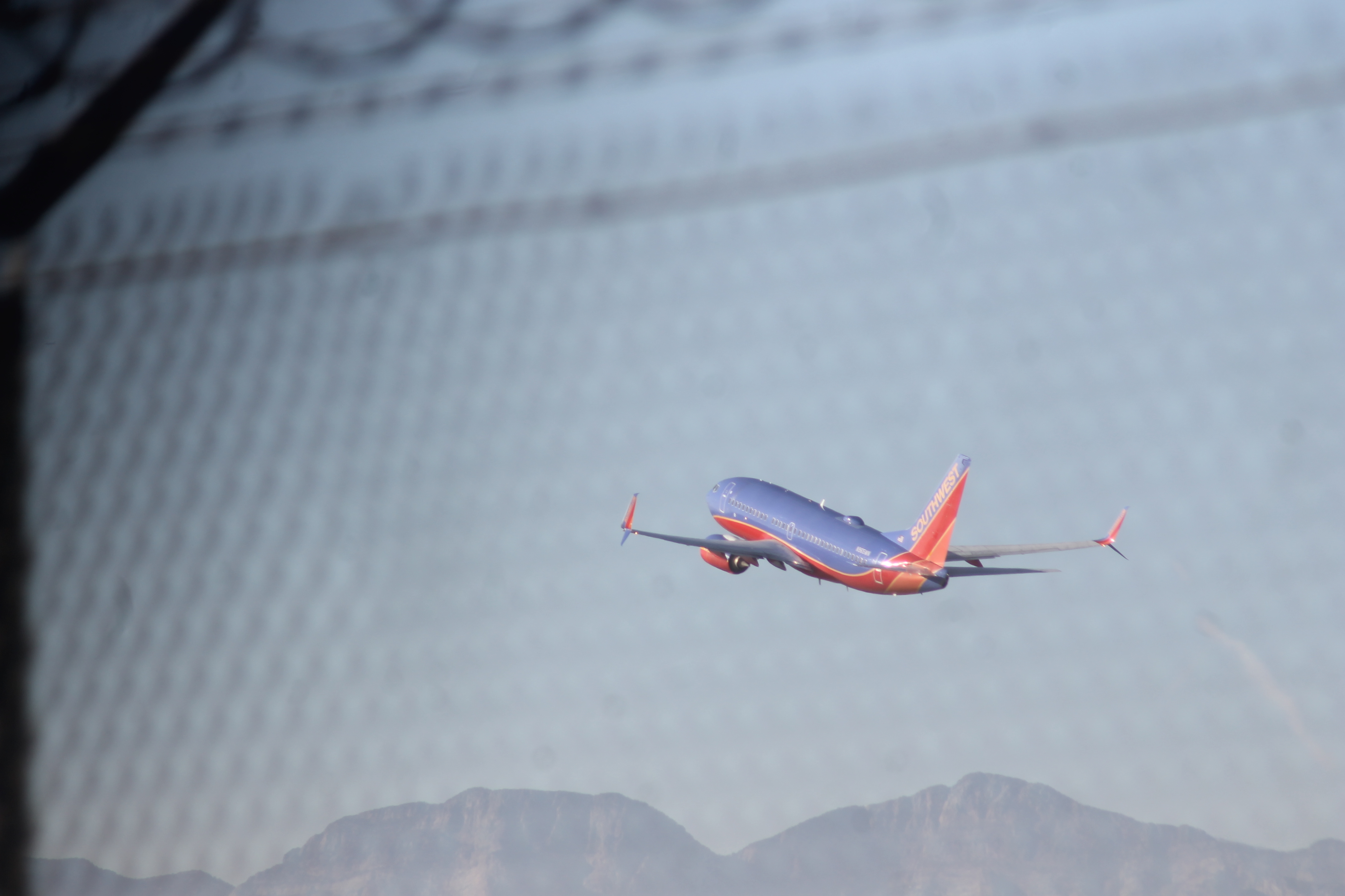 A Southwest Airlines Boeing 737 climbs after takeoff