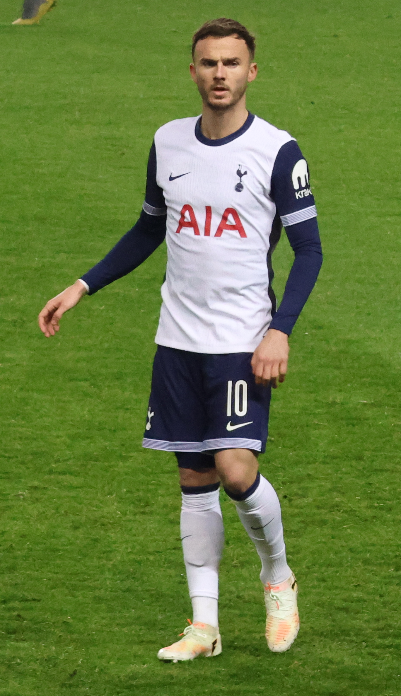 James Maddison wearing a Tottenham Hotspur shirt during a match